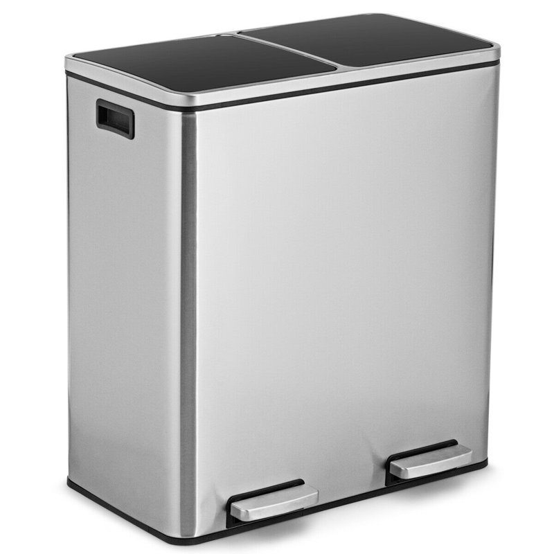 Gymax Dual Stainless Steel 16 Gallon Step on Trash and Recycling Bin Wayfair